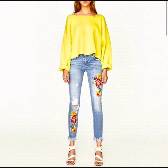ZARA Trafaluc Floral Embroidered Skinny Jeans - Picture 1 of 5